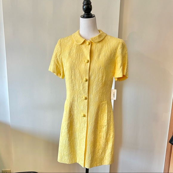 Louben 60s mod vintage style brocade damask yellow Peter Pan collar jacket dress - Picture 6 of 12